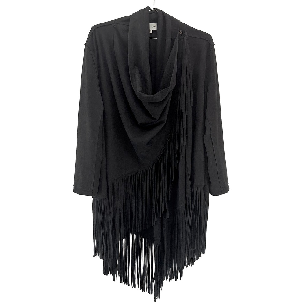 JOH Faux Suede Fringe Cardigan Coat • Small / Medium • black • boho western